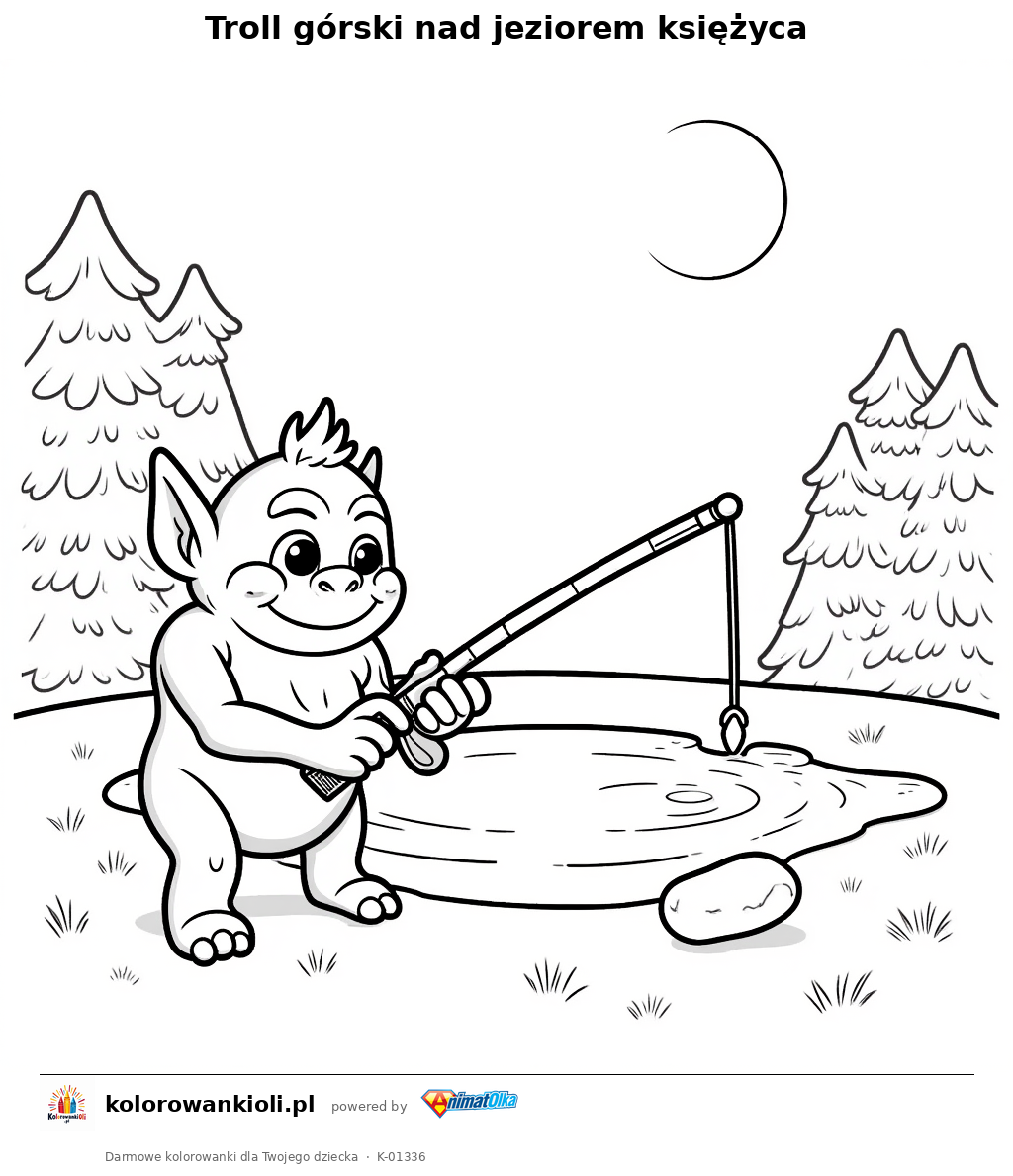 Kolorowanka — Troll górski nad jeziorem księżyca