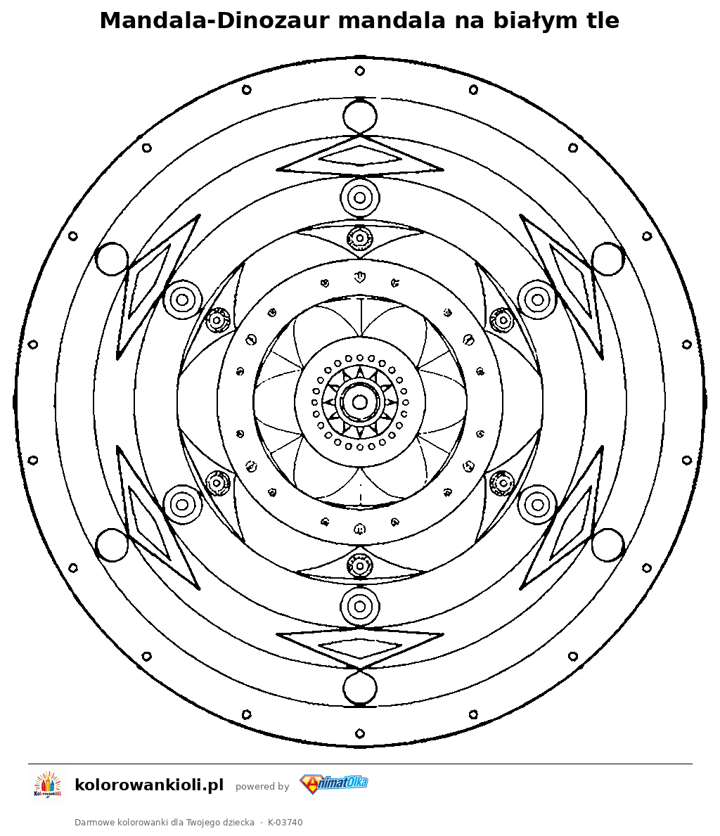Kolorowanka — Mandala-Dinozaur mandala na białym tle