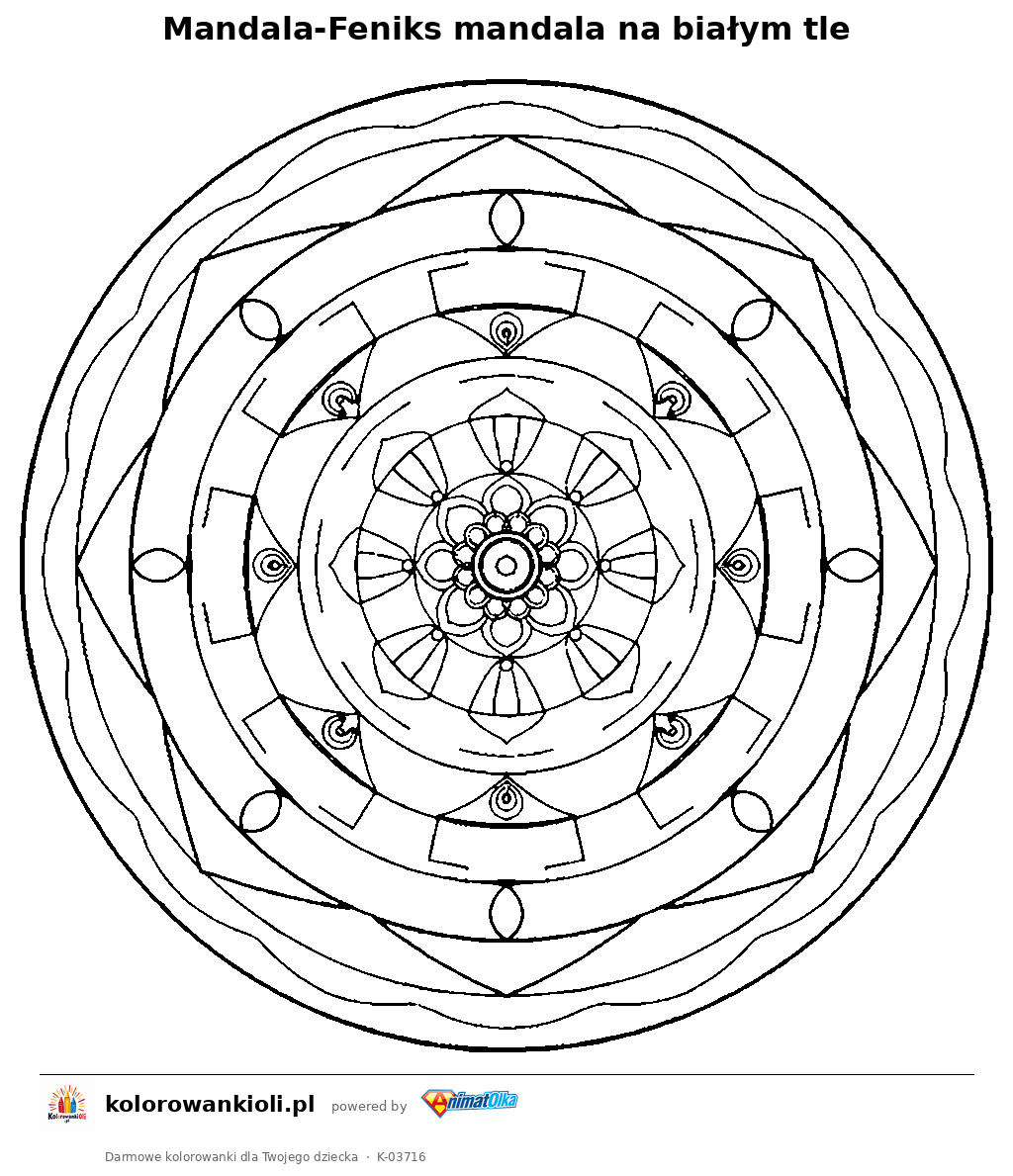 Kolorowanka — Mandala-Feniks mandala na białym tle
