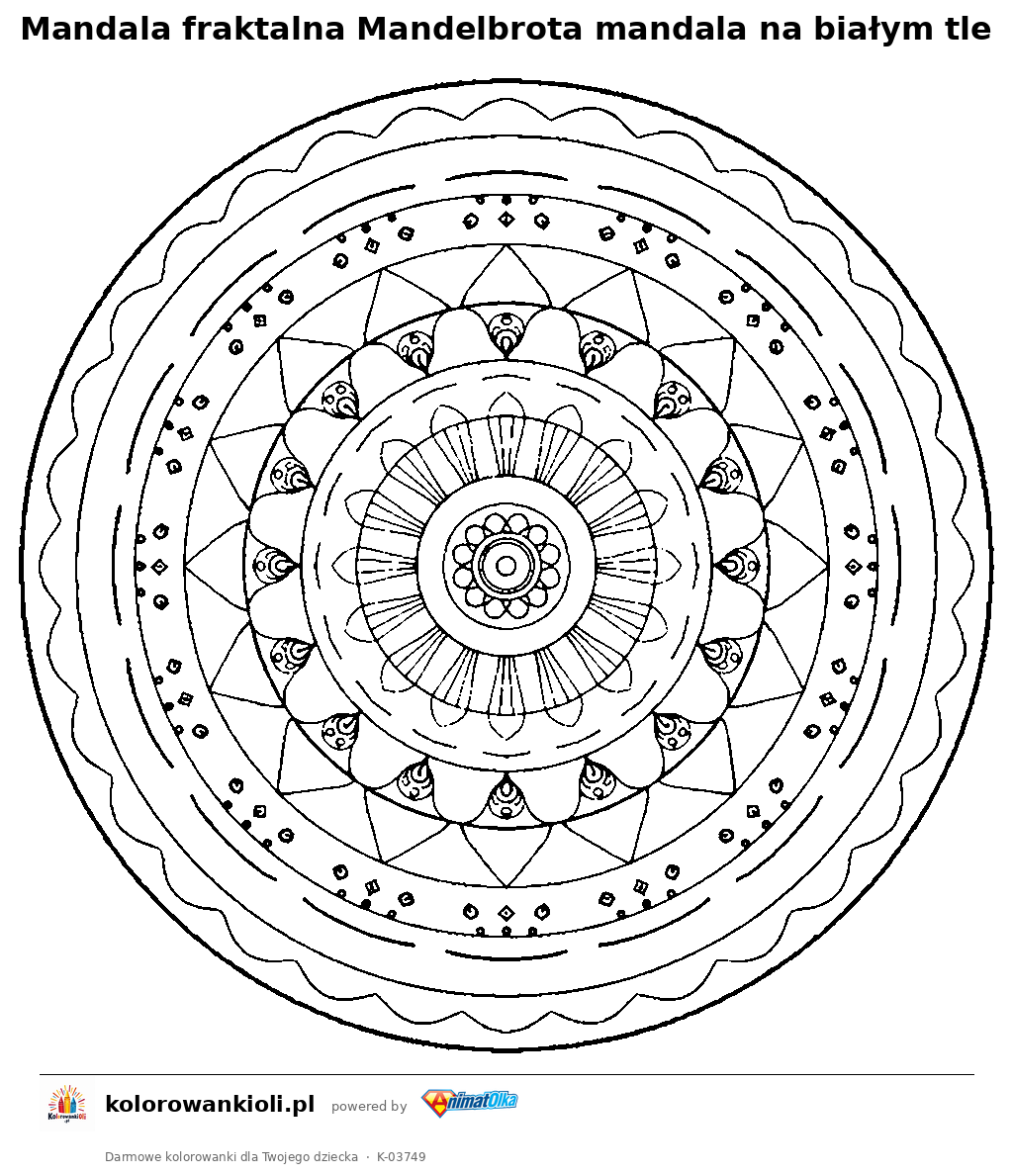 Kolorowanka — Mandala fraktalna Mandelbrota mandala na białym tle