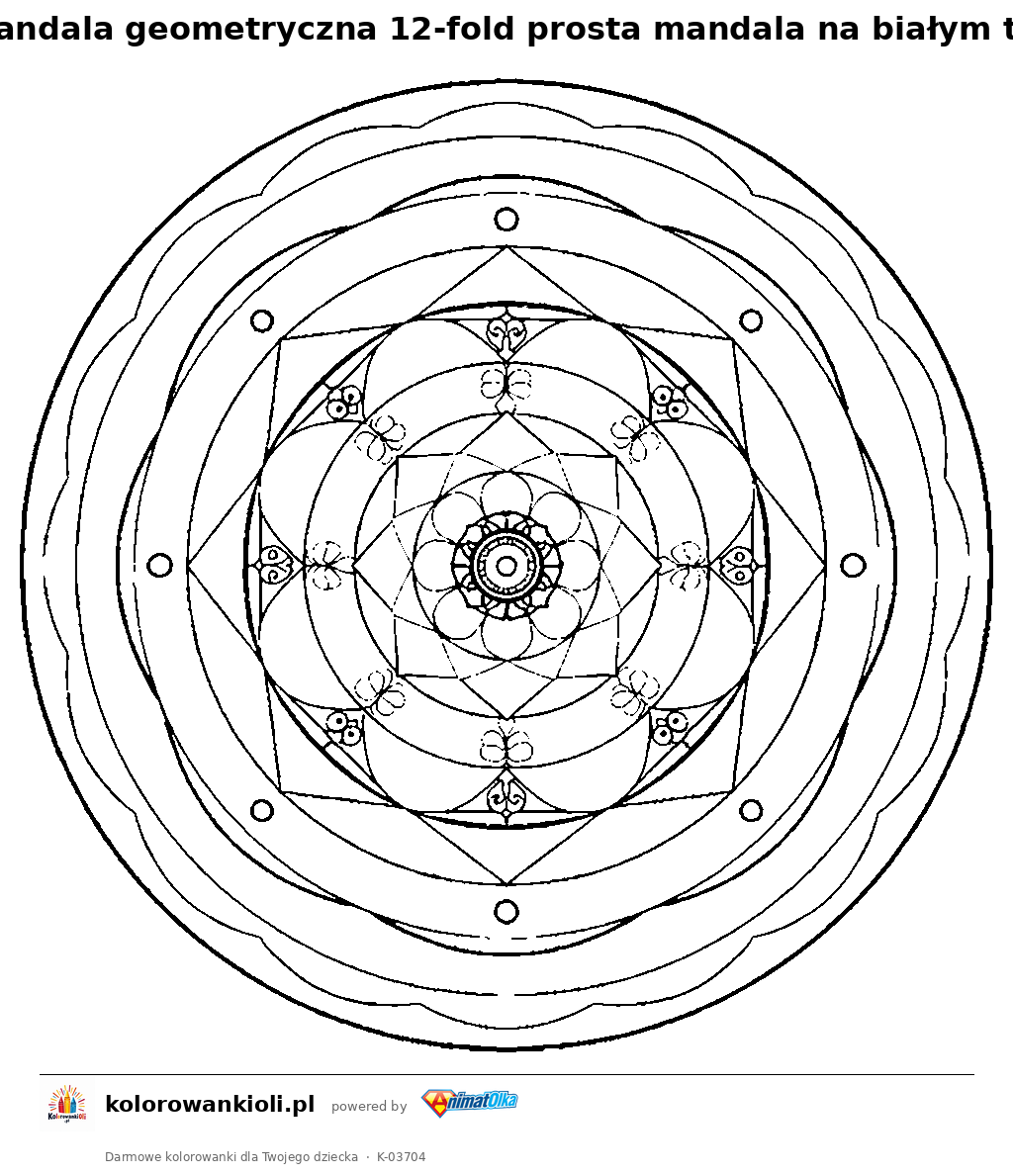 Kolorowanka — Mandala geometryczna 12-fold prosta mandala na białym tle