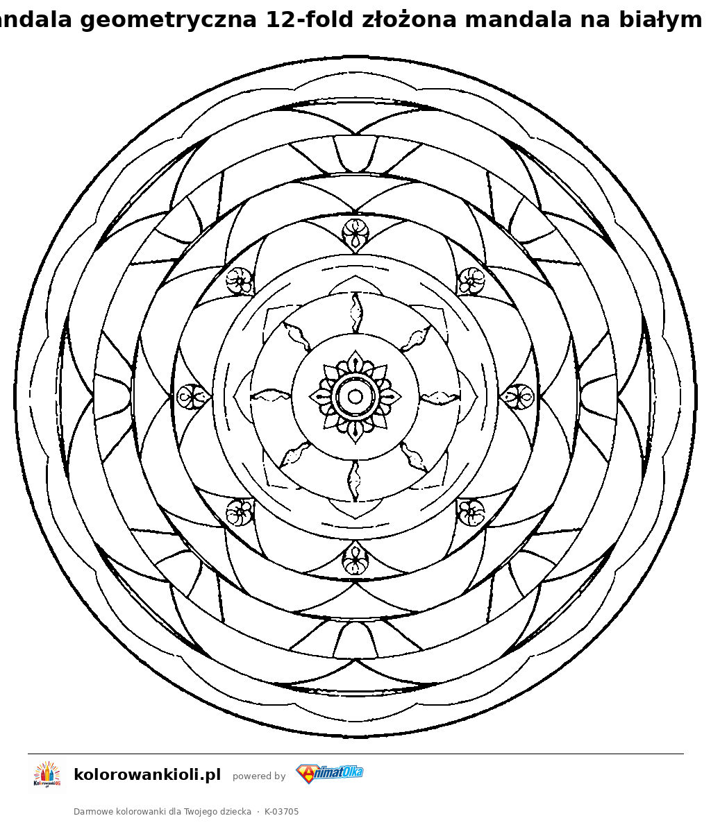 Kolorowanka — Mandala geometryczna 12-fold złożona mandala na białym tle