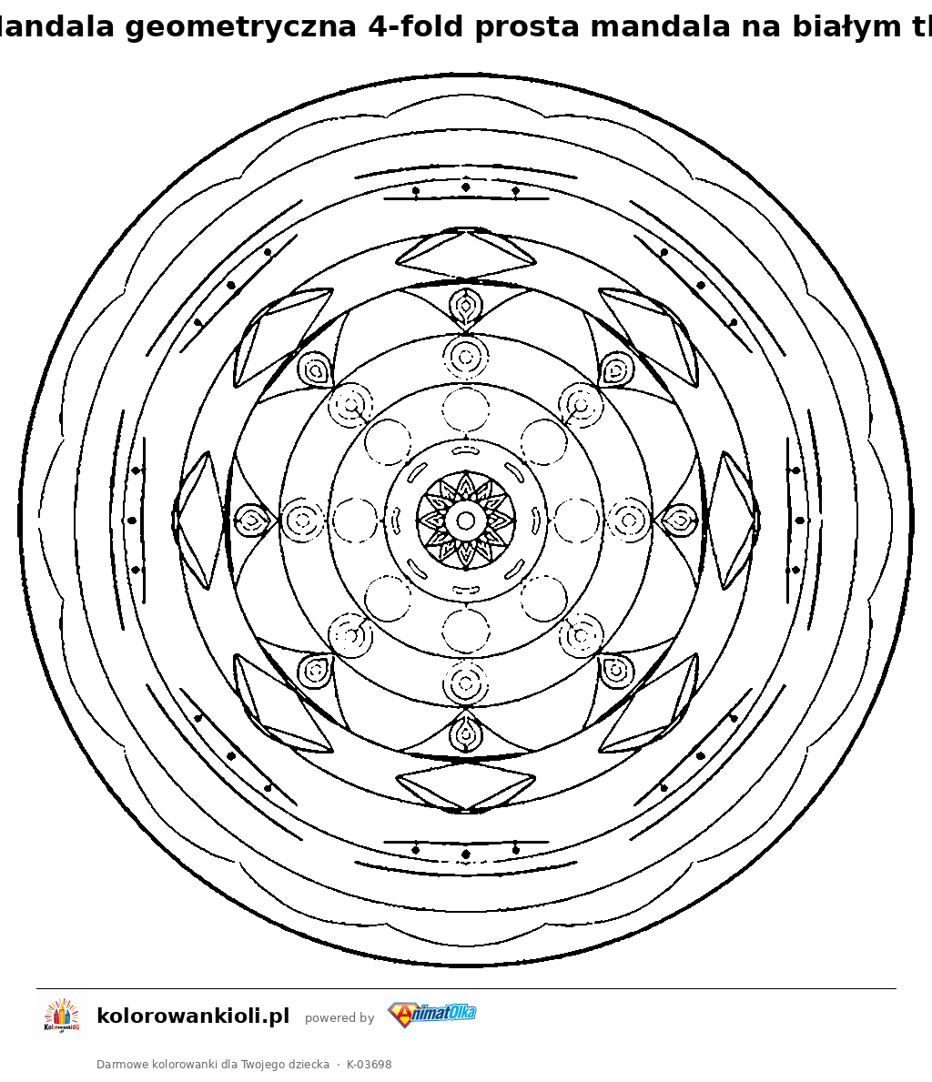 Kolorowanka — Mandala geometryczna 4-fold prosta mandala na białym tle