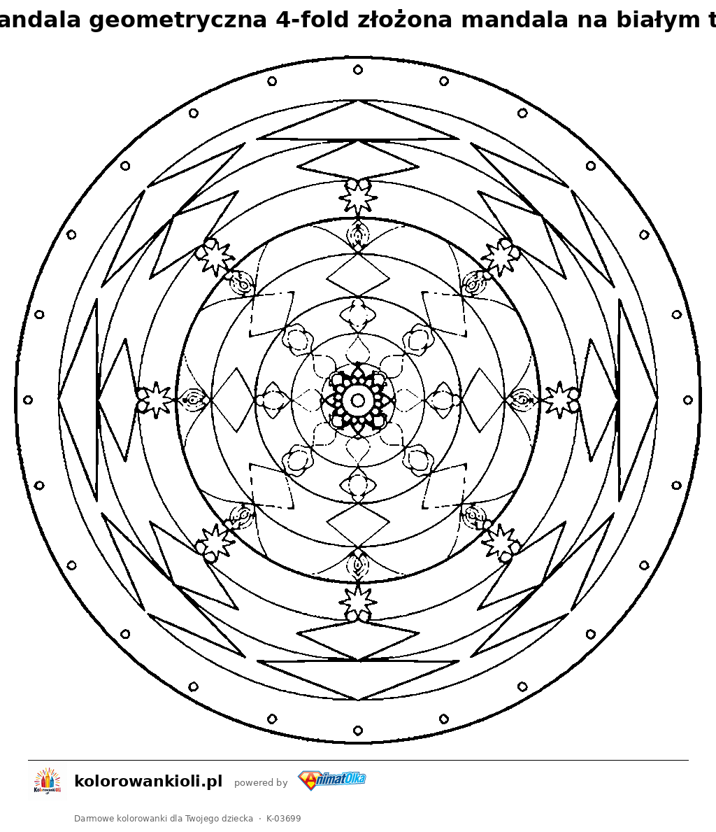 Kolorowanka — Mandala geometryczna 4-fold złożona mandala na białym tle