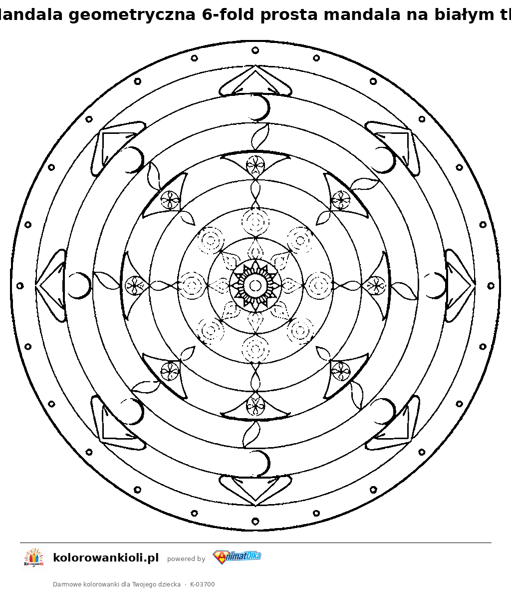 Kolorowanka — Mandala geometryczna 6-fold prosta mandala na białym tle