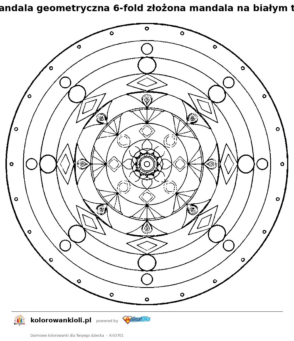 Kolorowanka — Mandala geometryczna 6-fold złożona mandala na białym tle