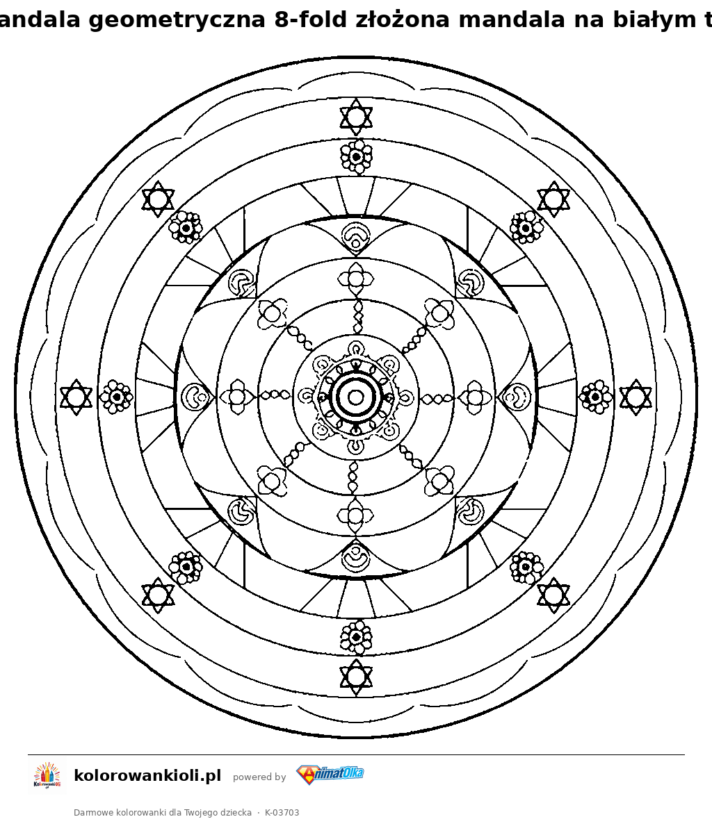 Kolorowanka — Mandala geometryczna 8-fold złożona mandala na białym tle