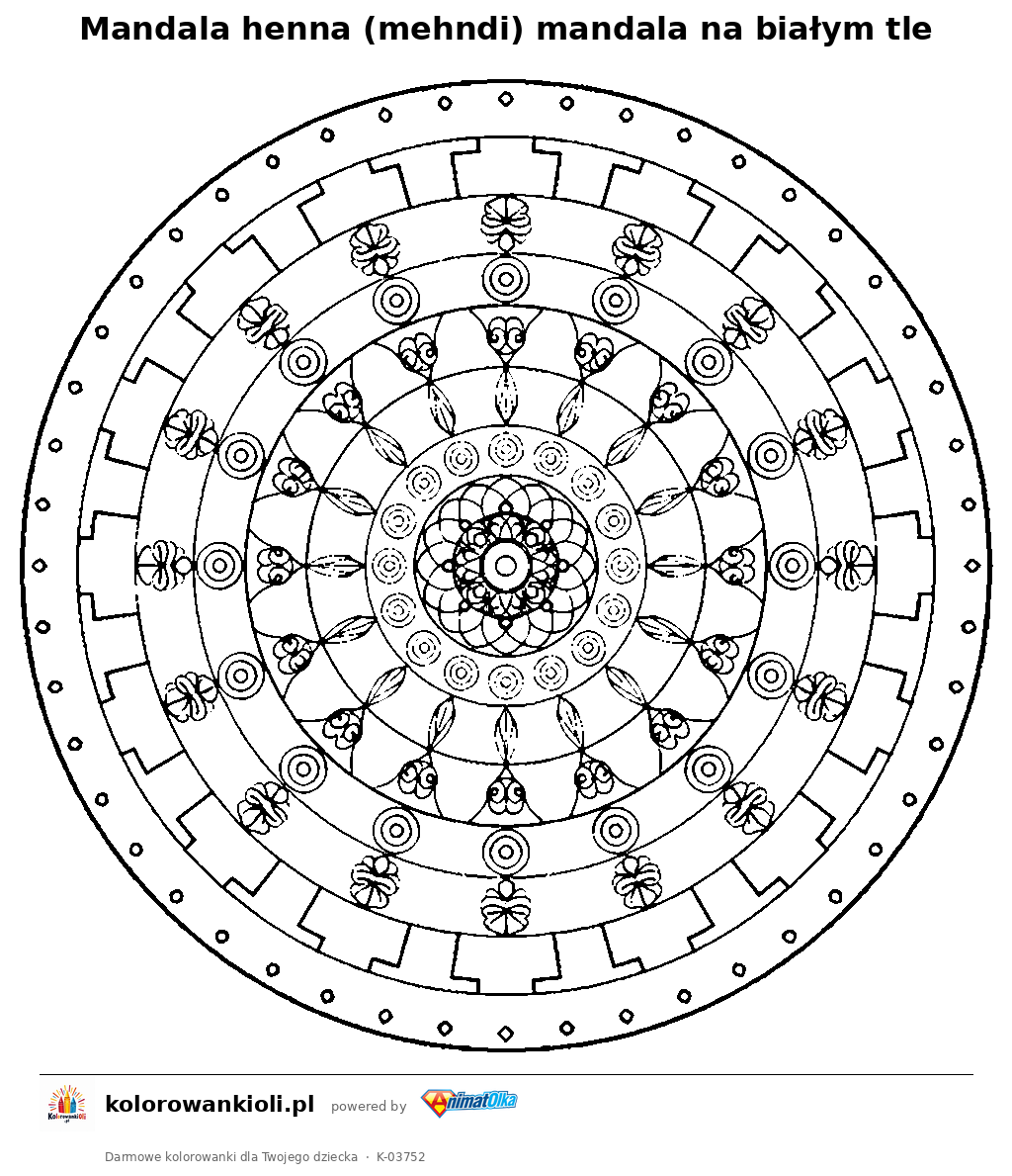 Kolorowanka — Mandala henna (mehndi) mandala na białym tle