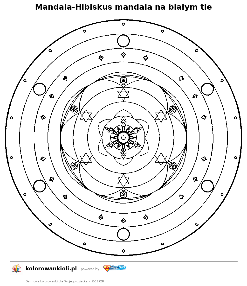 Kolorowanka — Mandala-Hibiskus mandala na białym tle