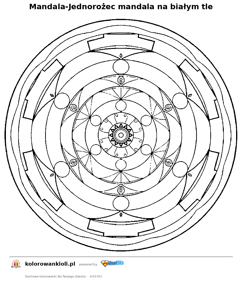 Kolorowanka — Mandala-Jednorożec mandala na białym tle