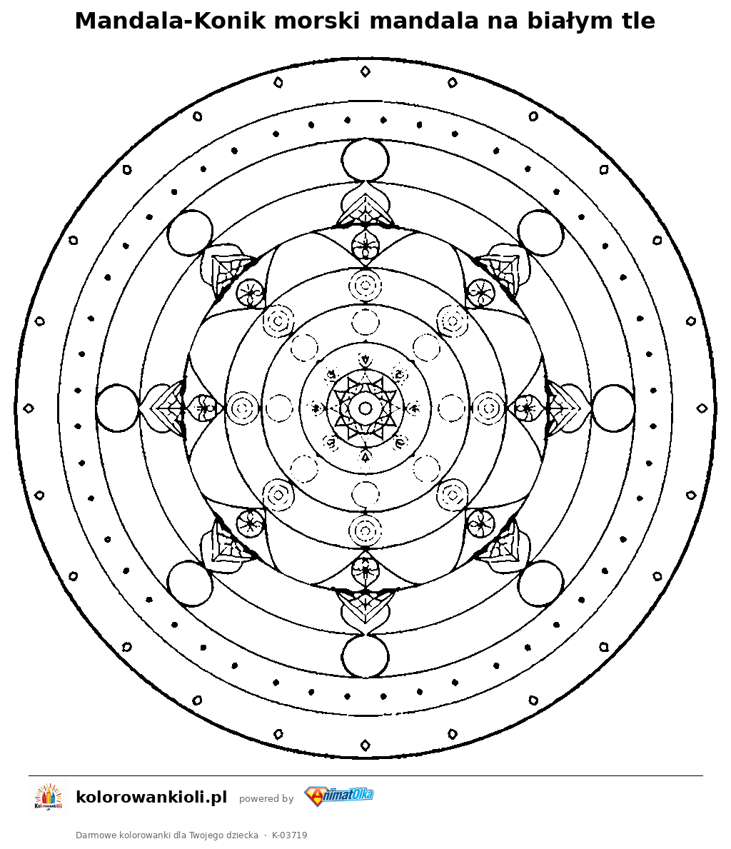 Kolorowanka — Mandala-Konik morski mandala na białym tle