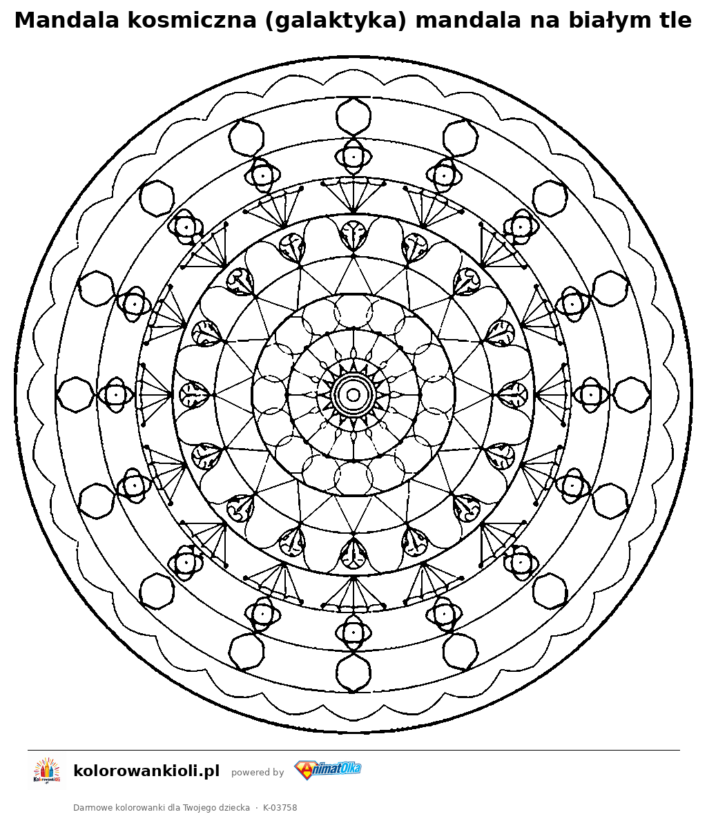 Kolorowanka — Mandala kosmiczna (galaktyka) mandala na białym tle