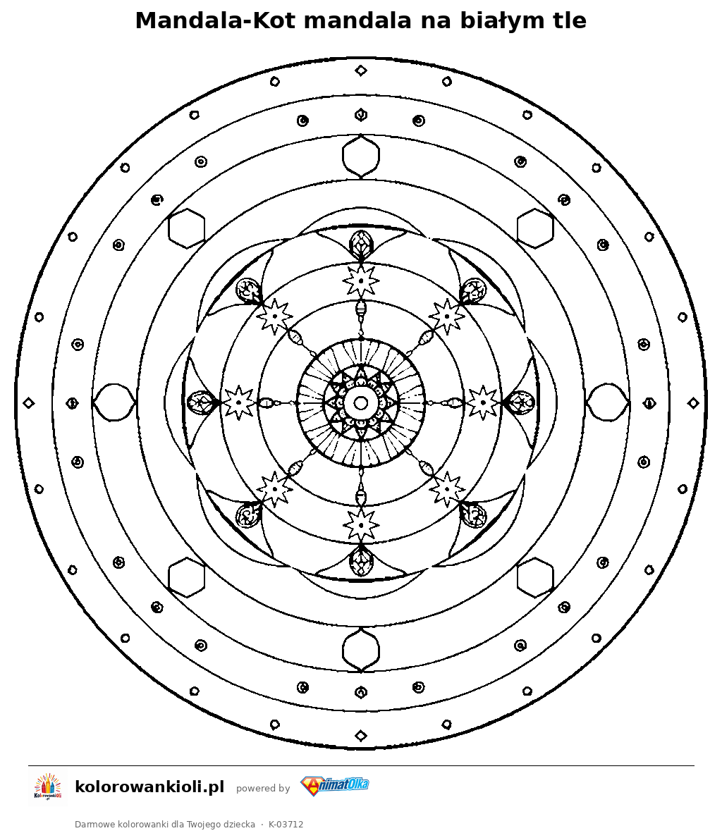 Kolorowanka — Mandala-Kot mandala na białym tle