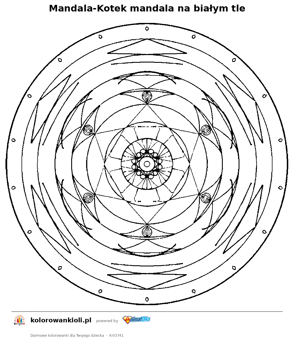 Kolorowanka — Mandala-Kotek mandala na białym tle