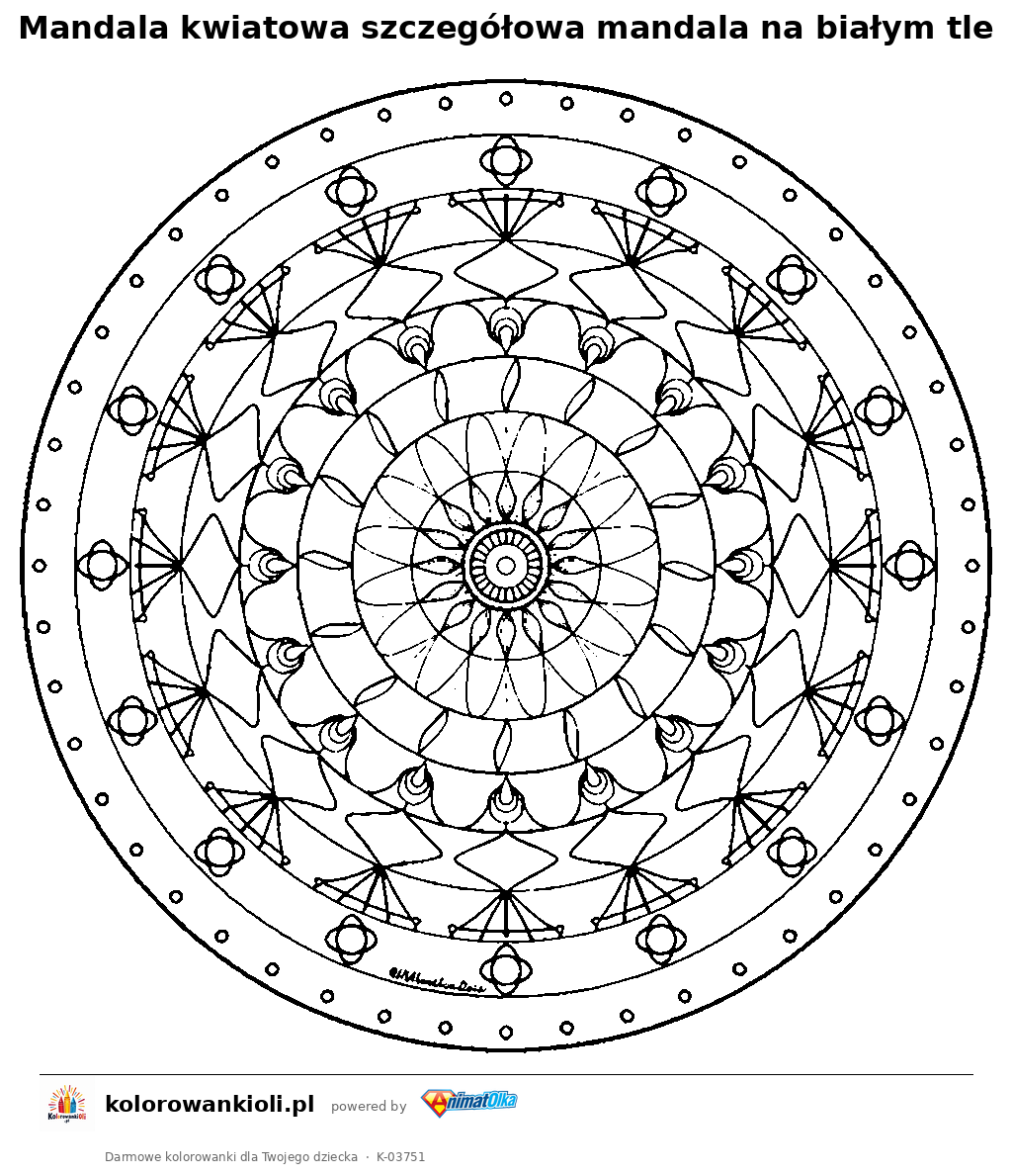 Kolorowanka — Mandala kwiatowa szczegółowa mandala na białym tle