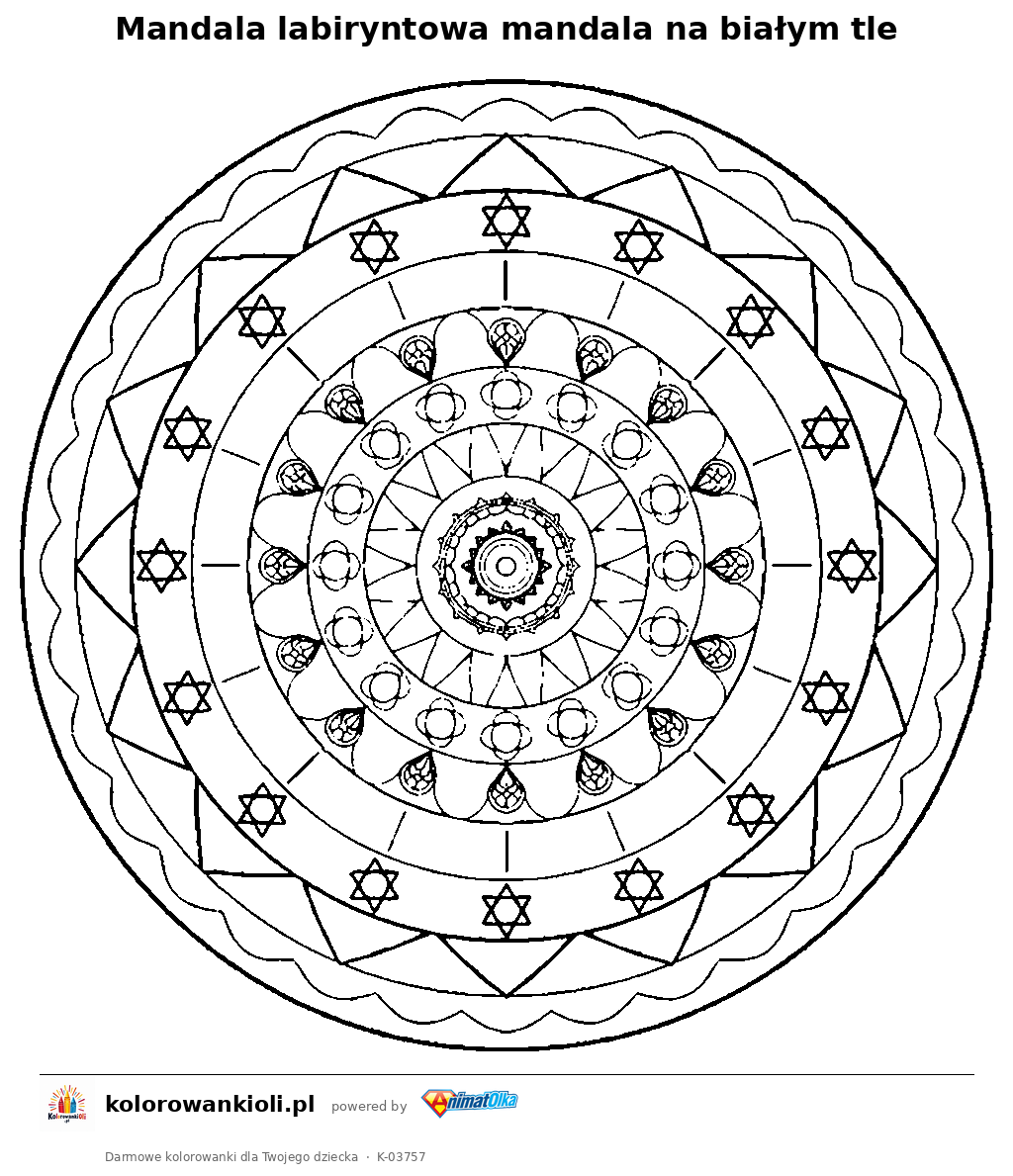 Kolorowanka — Mandala labiryntowa mandala na białym tle