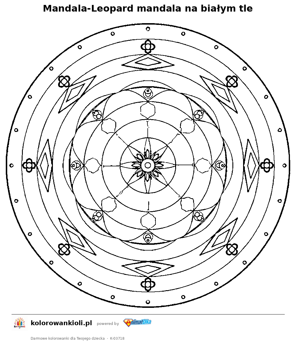 Kolorowanka — Mandala-Leopard mandala na białym tle