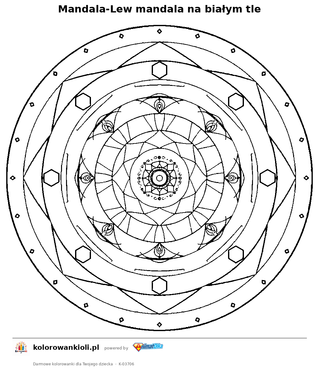 Kolorowanka — Mandala-Lew mandala na białym tle