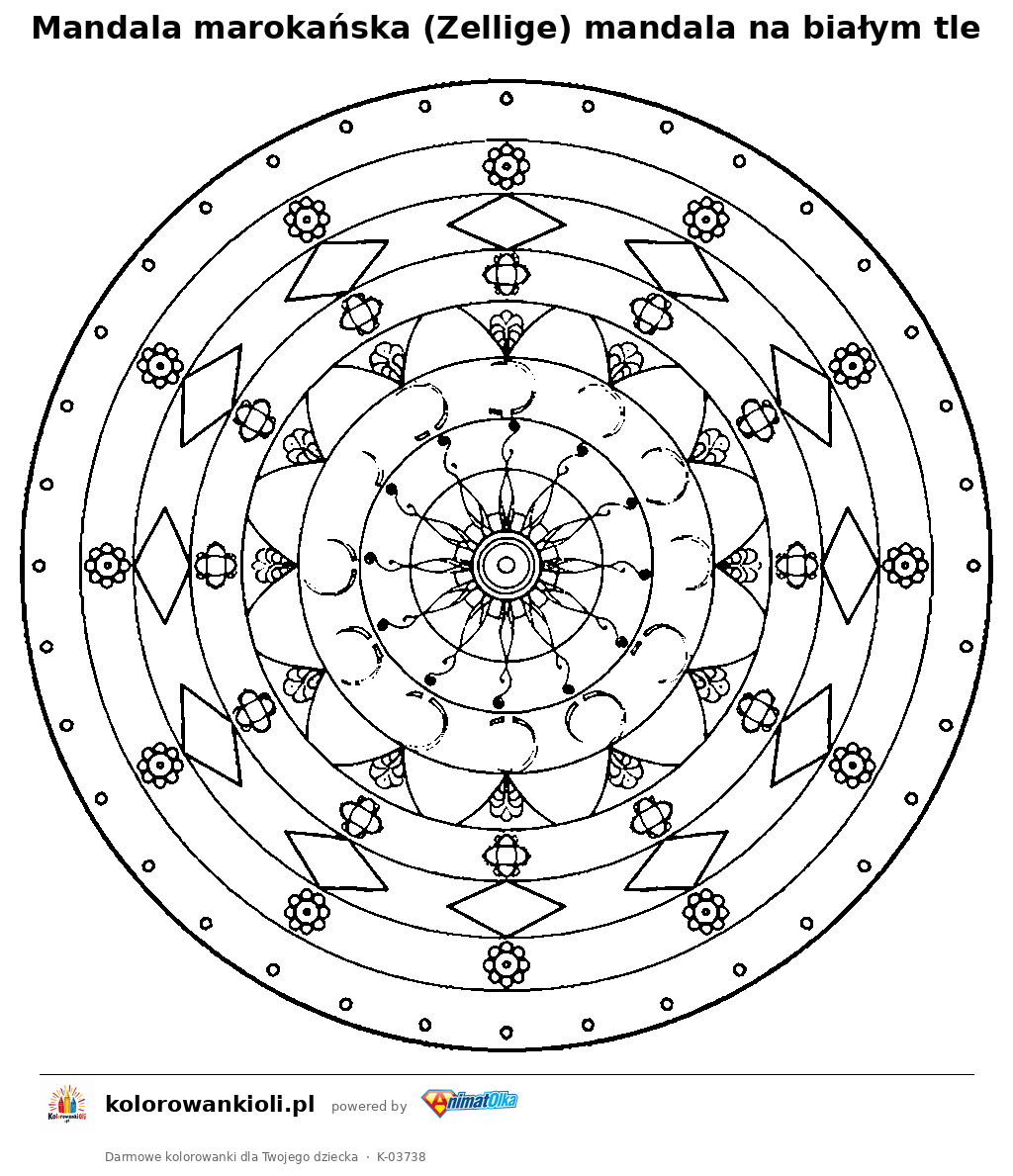 Kolorowanka — Mandala marokańska (Zellige) mandala na białym tle