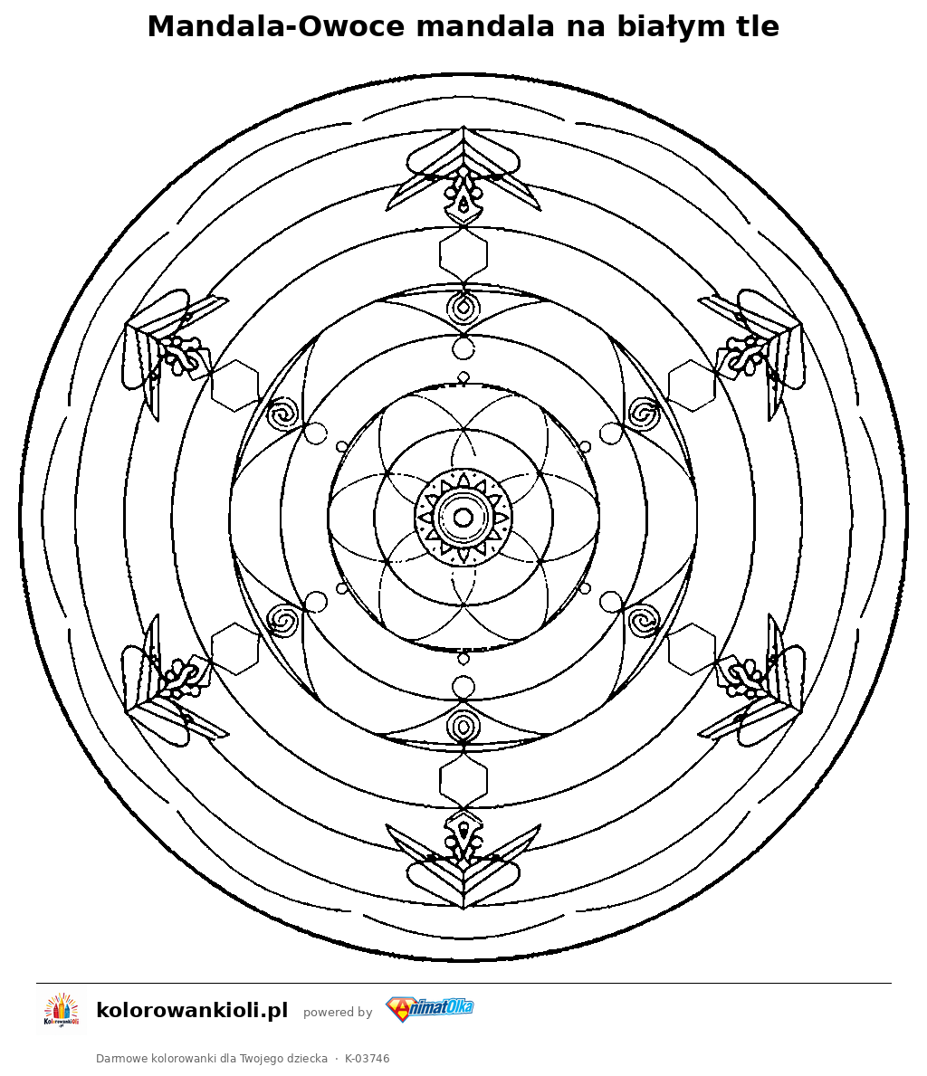 Kolorowanka — Mandala-Owoce mandala na białym tle
