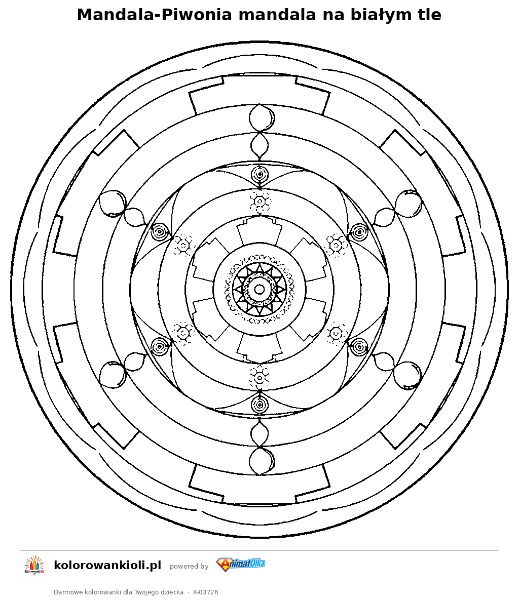 Kolorowanka — Mandala-Piwonia mandala na białym tle