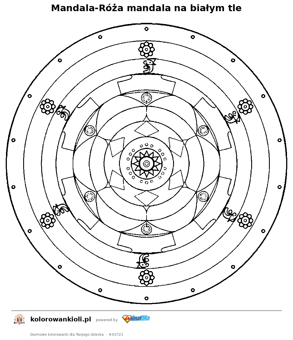 Kolorowanka — Mandala-Róża mandala na białym tle
