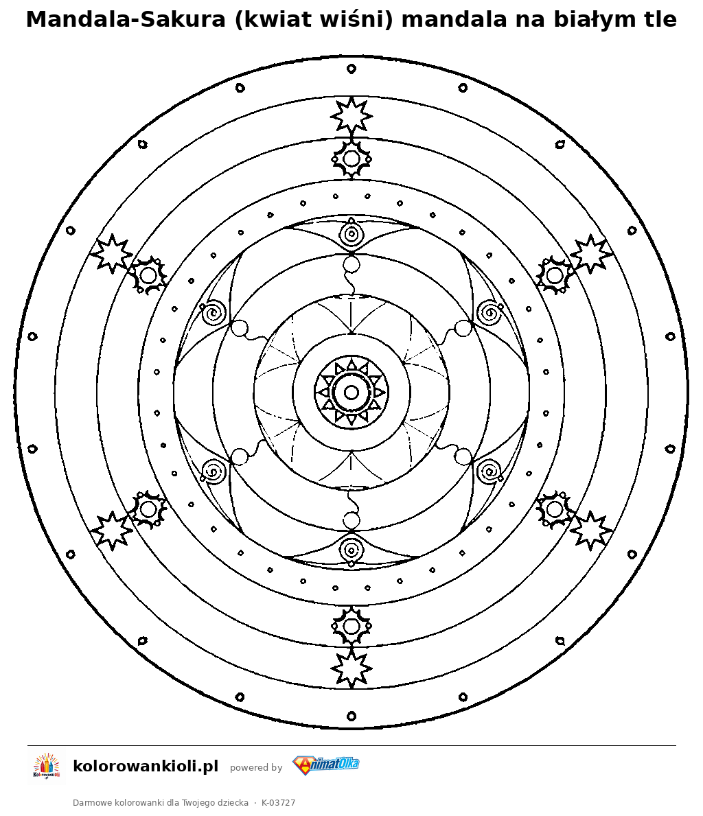 Kolorowanka — Mandala-Sakura (kwiat wiśni) mandala na białym tle