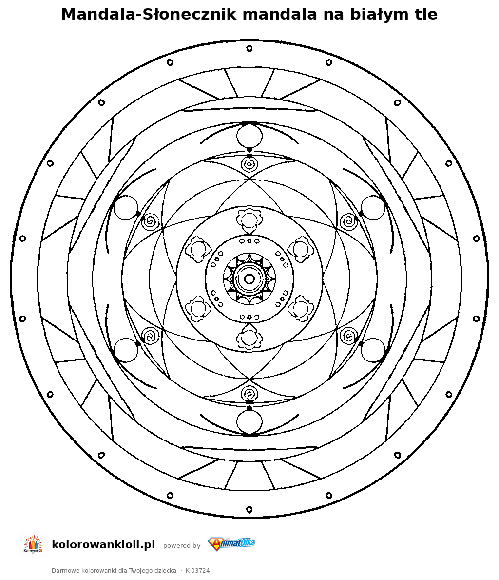 Kolorowanka — Mandala-Słonecznik mandala na białym tle