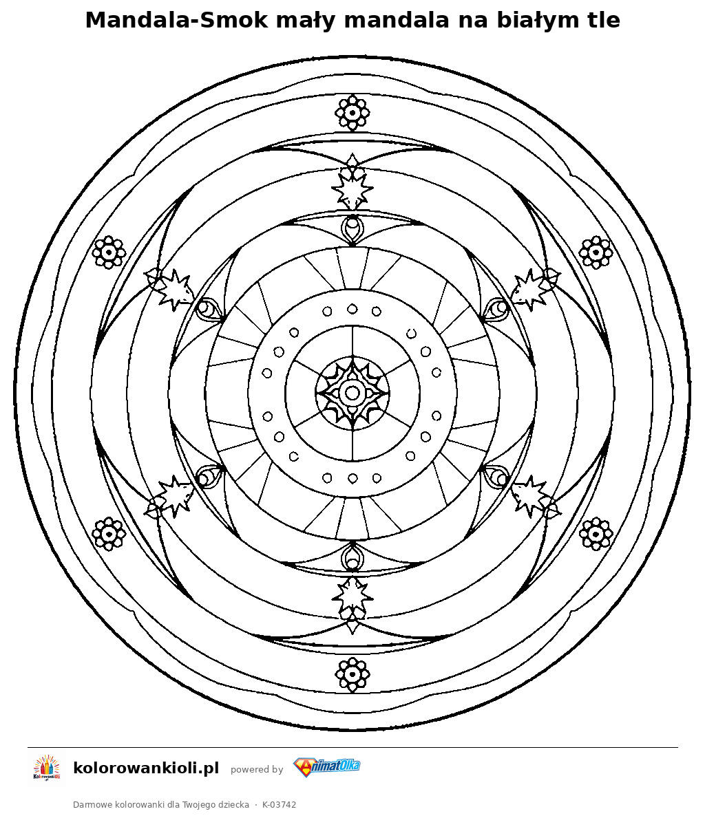 Kolorowanka — Mandala-Smok mały mandala na białym tle