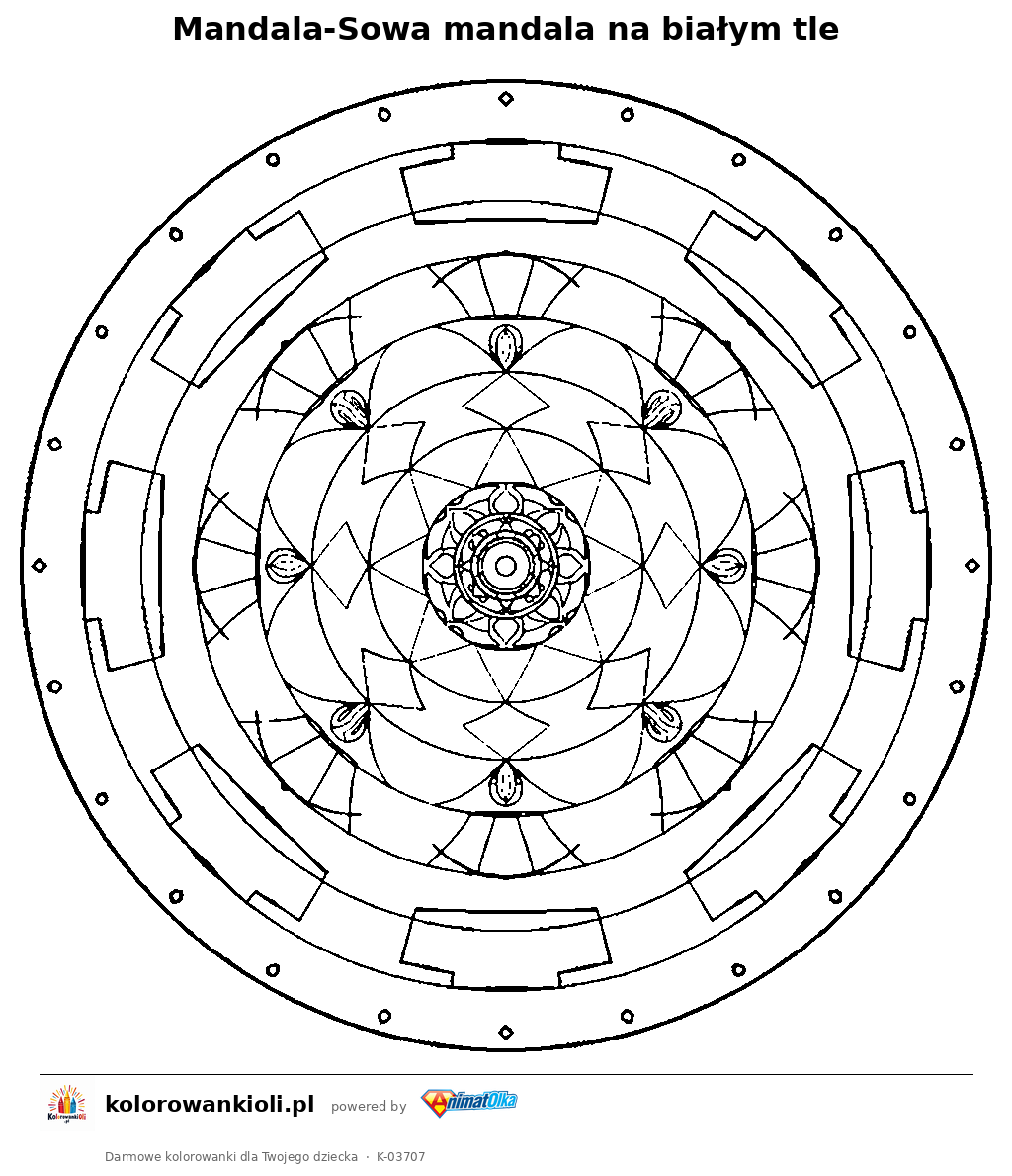 Kolorowanka — Mandala-Sowa mandala na białym tle