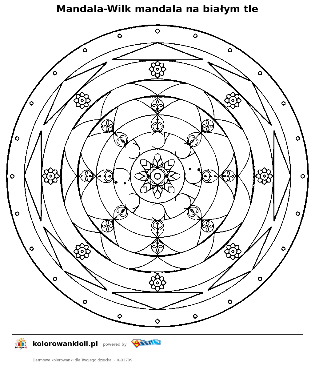 Kolorowanka — Mandala-Wilk mandala na białym tle