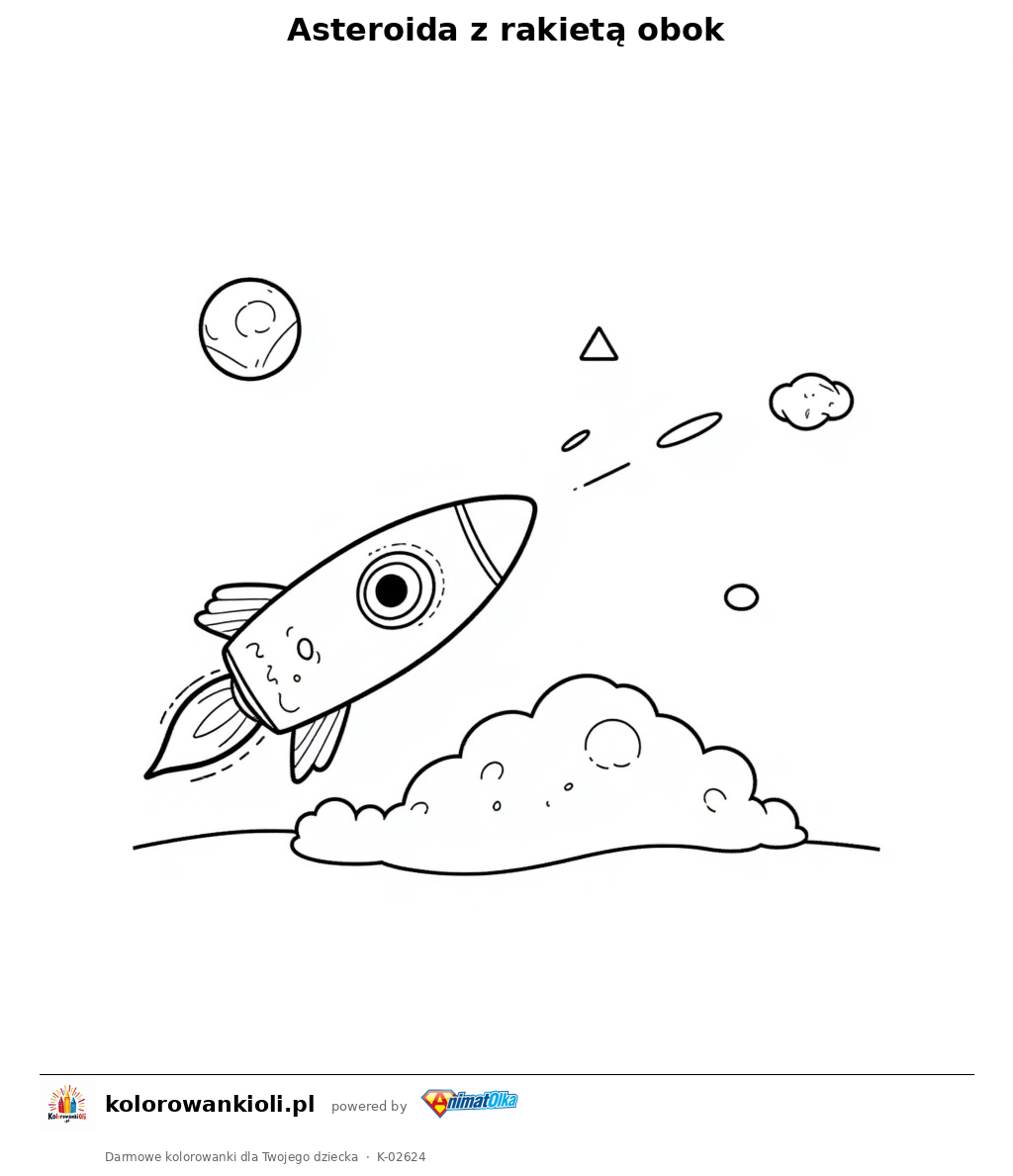 Kolorowanka — Asteroida z rakietą obok