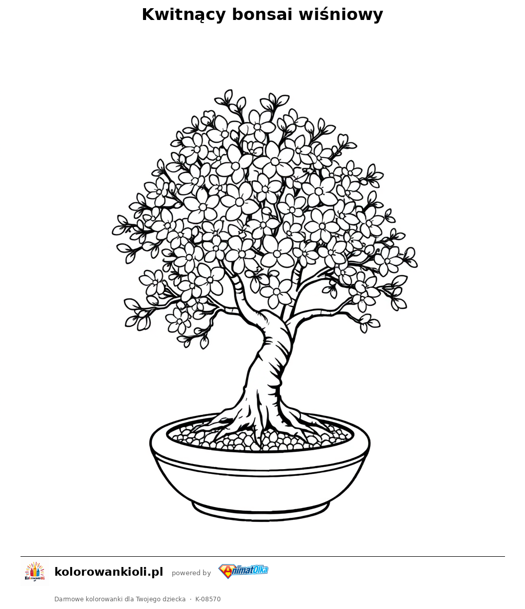 Kwitnący bonsai wiśniowy — kolorowanka do wydruku dla dzieci