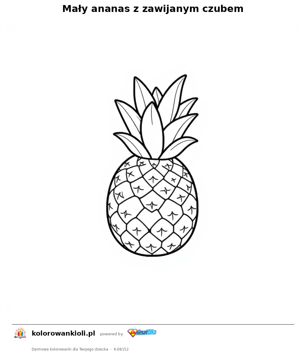 Mały ananas z zawijanym czubem — kolorowanka do wydruku dla dzieci