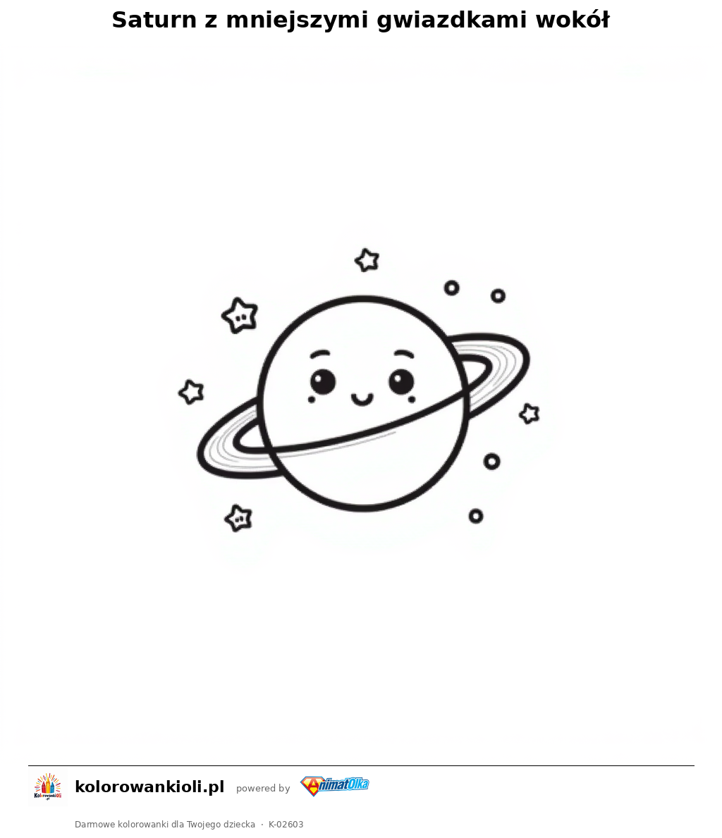 Kolorowanka — Saturn z mniejszymi gwiazdkami wokół