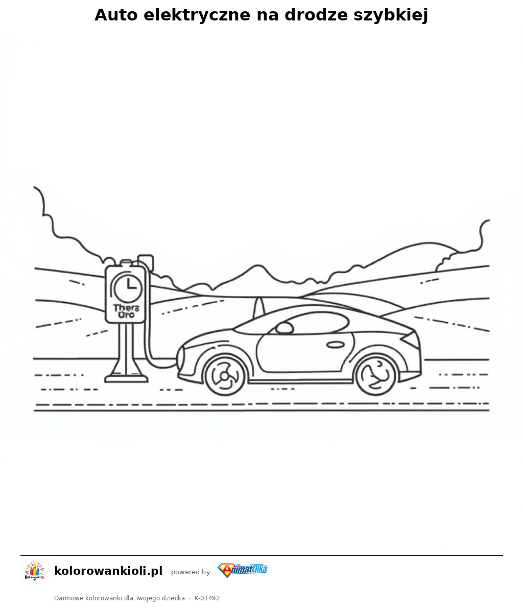 Kolorowanka — Auto elektryczne na drodze szybkiej