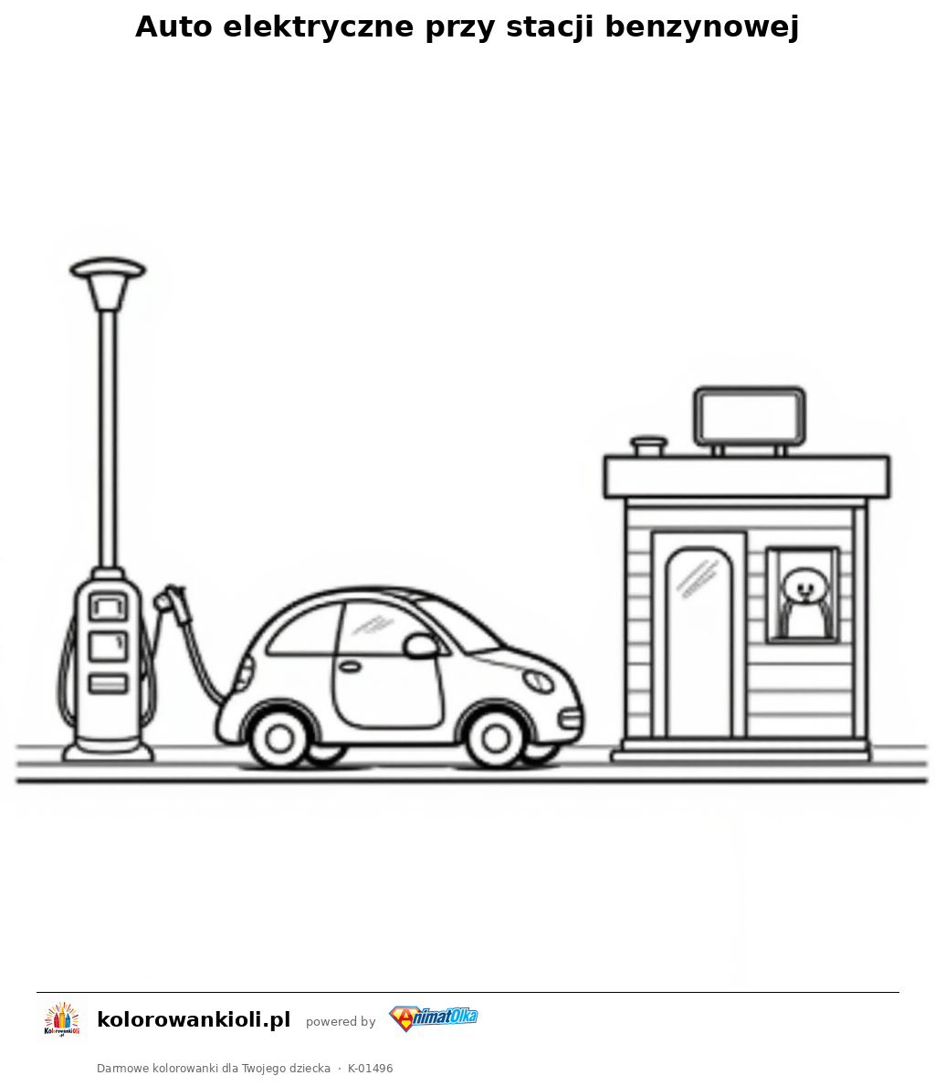 Kolorowanka — Auto elektryczne przy stacji benzynowej