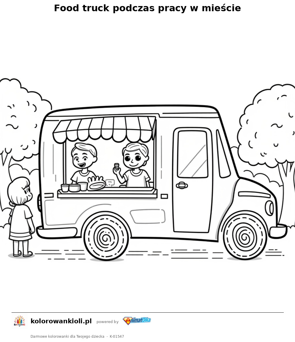 Kolorowanka — Food truck podczas pracy w mieście