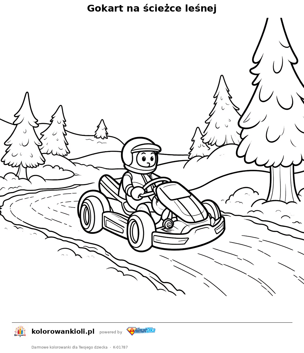 Kolorowanka — Gokart na ścieżce leśnej