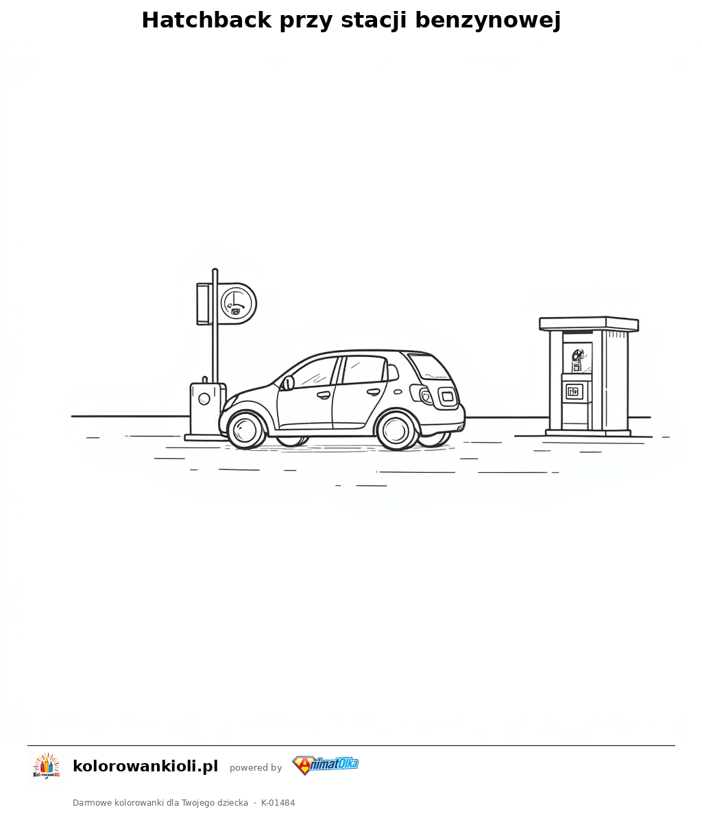 Kolorowanka — Hatchback przy stacji benzynowej