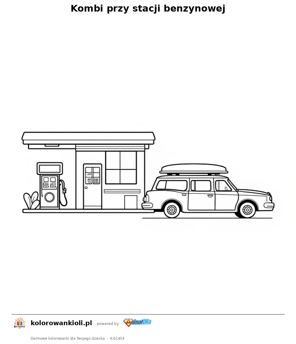 Kolorowanka — Kombi przy stacji benzynowej
