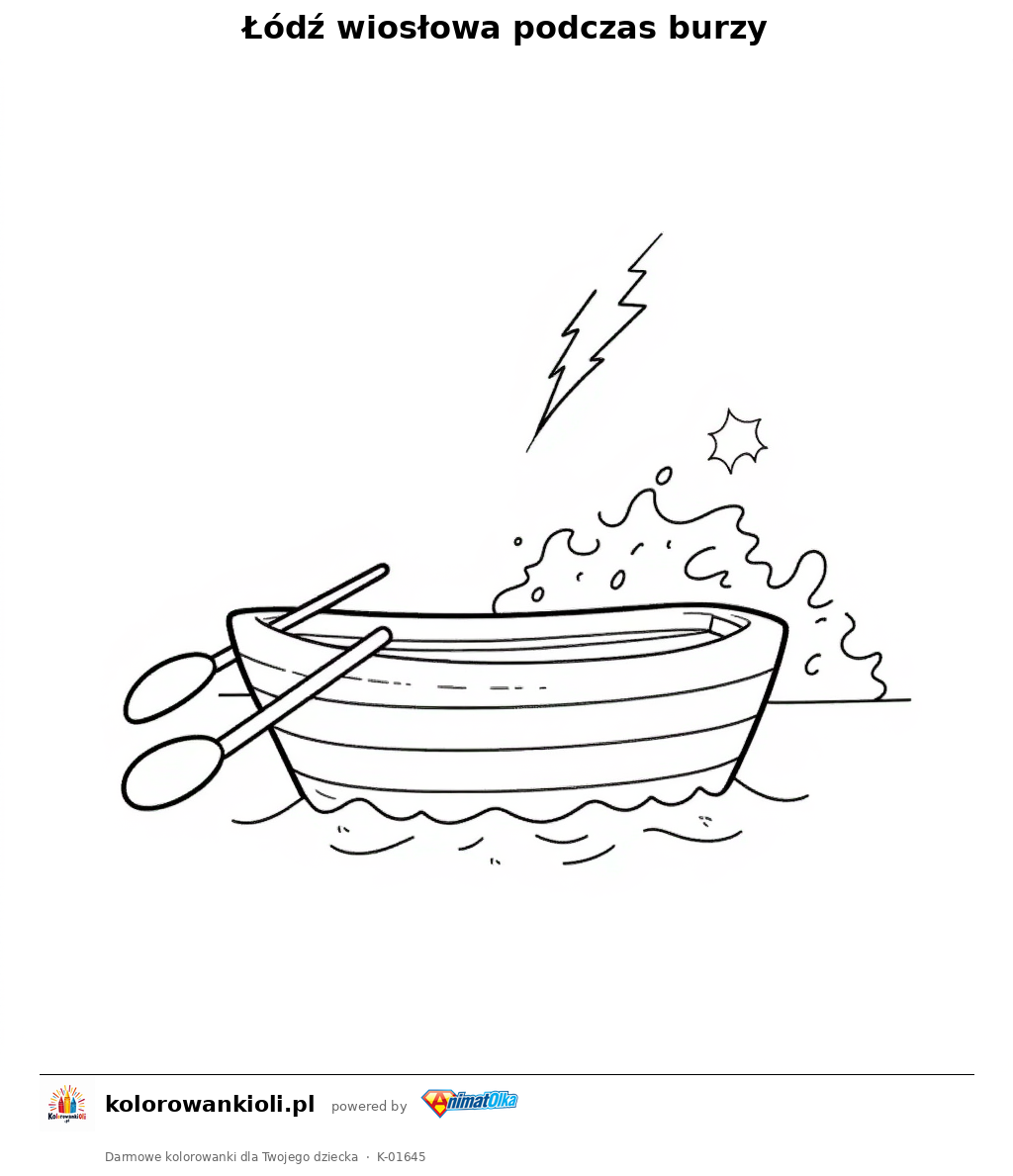 Kolorowanka — Łódź wiosłowa podczas burzy