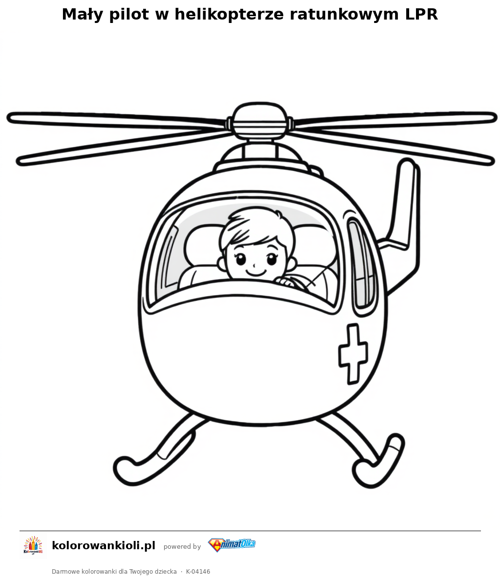 Mały pilot w helikopterze ratunkowym LPR — kolorowanka do wydruku dla dzieci