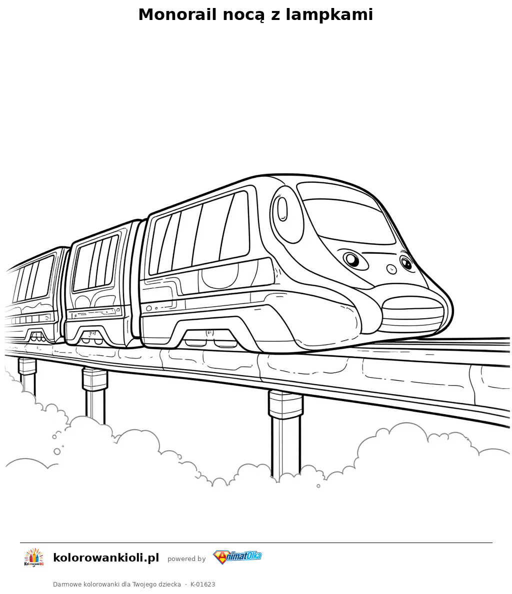 Kolorowanka — Monorail nocą z lampkami