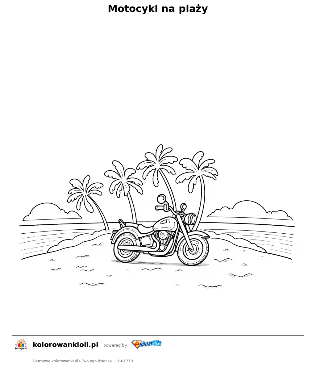 Kolorowanka — Motocykl na plaży