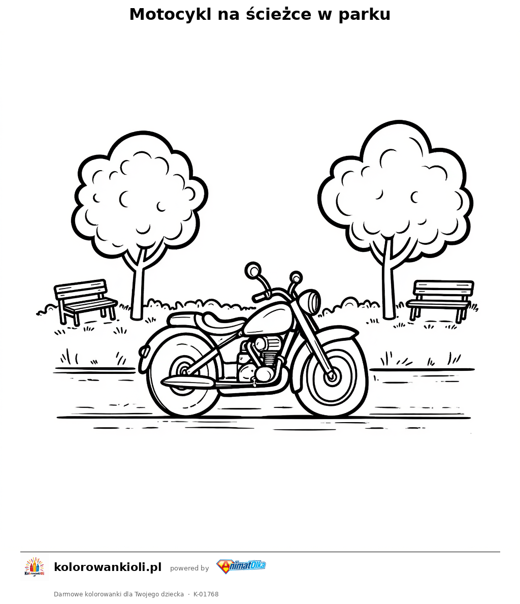 Kolorowanka — Motocykl na ścieżce w parku