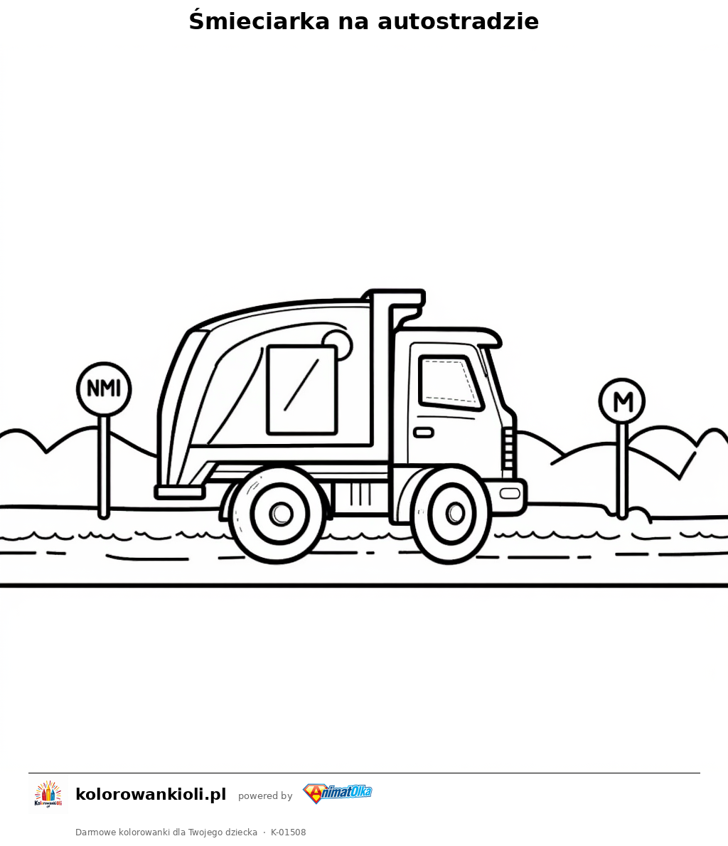 Kolorowanka — Śmieciarka na autostradzie