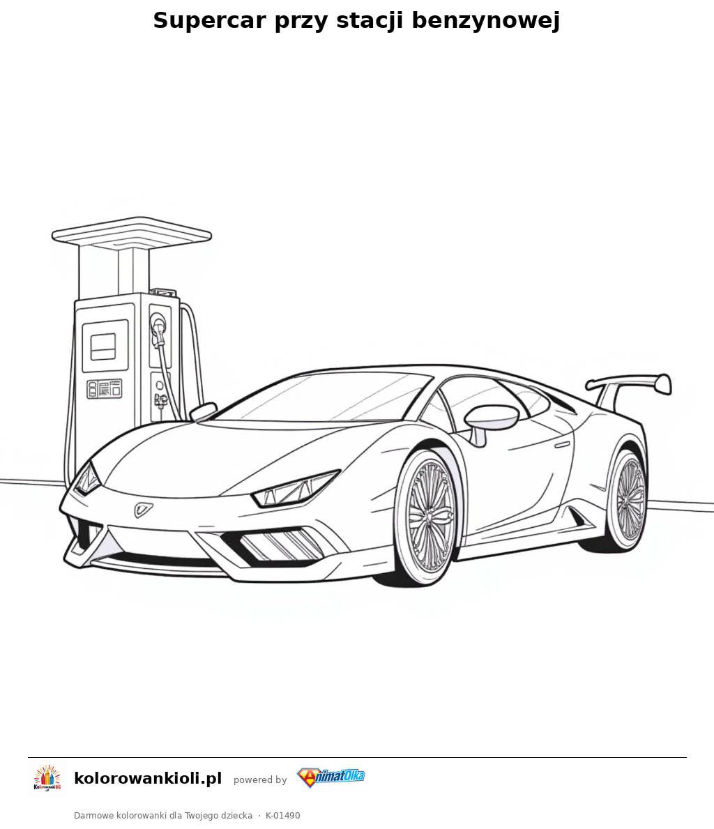 Kolorowanka — Supercar przy stacji benzynowej