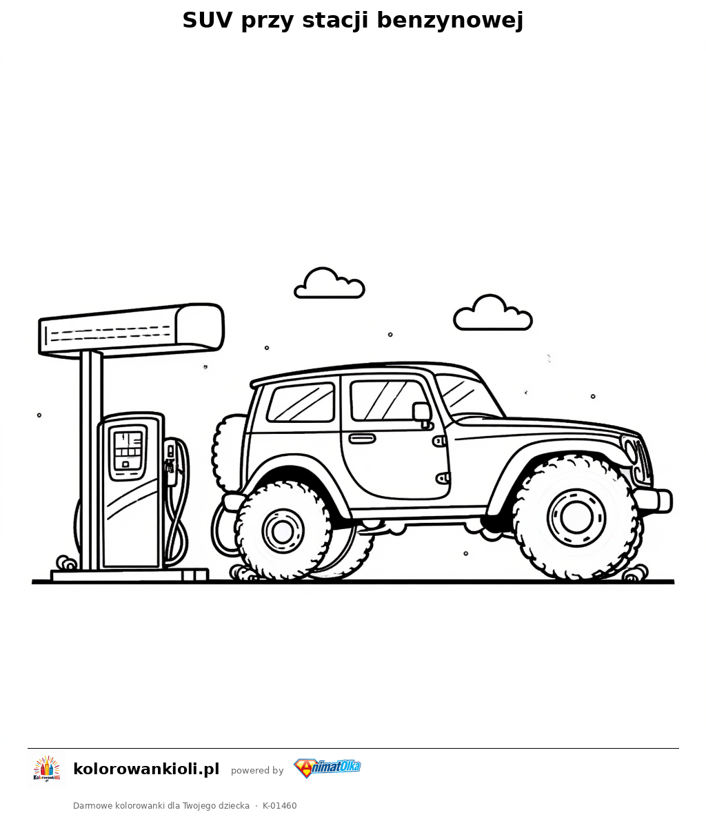 Kolorowanka — SUV przy stacji benzynowej
