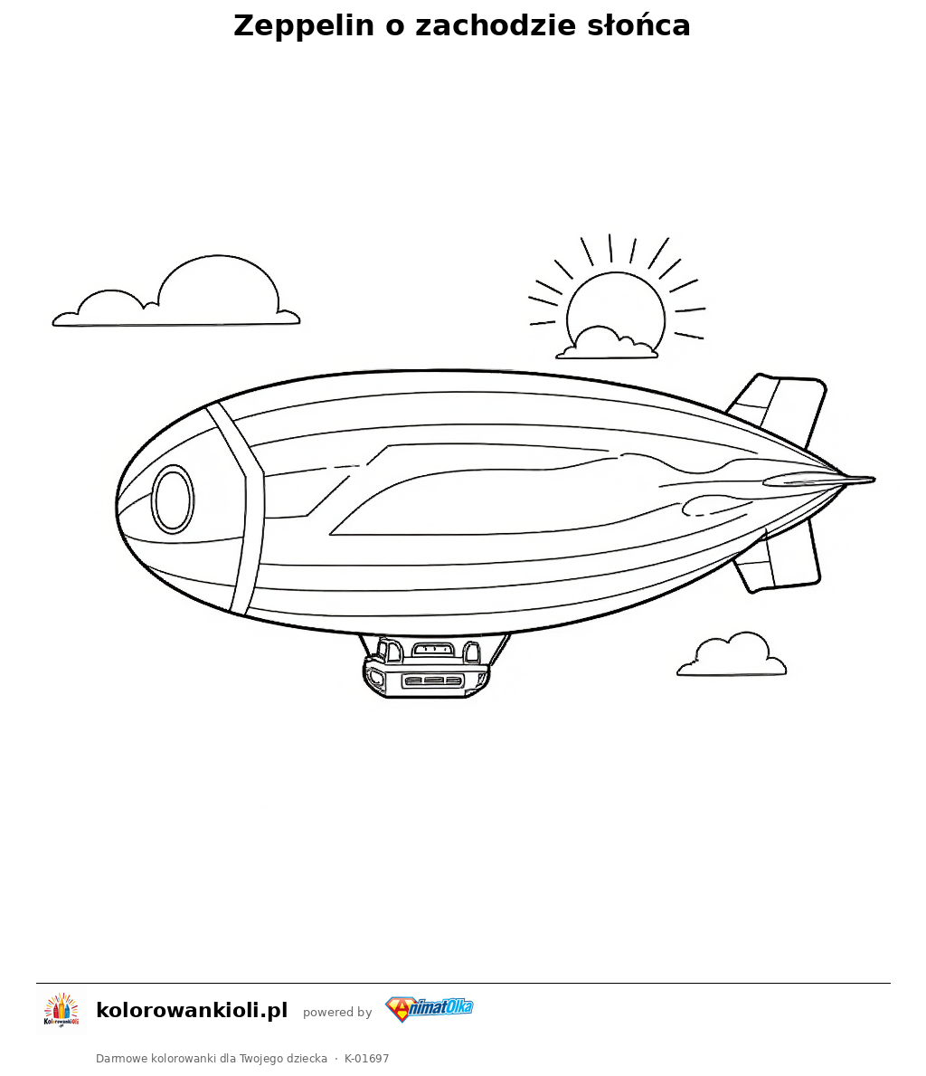 Kolorowanka — Zeppelin o zachodzie słońca